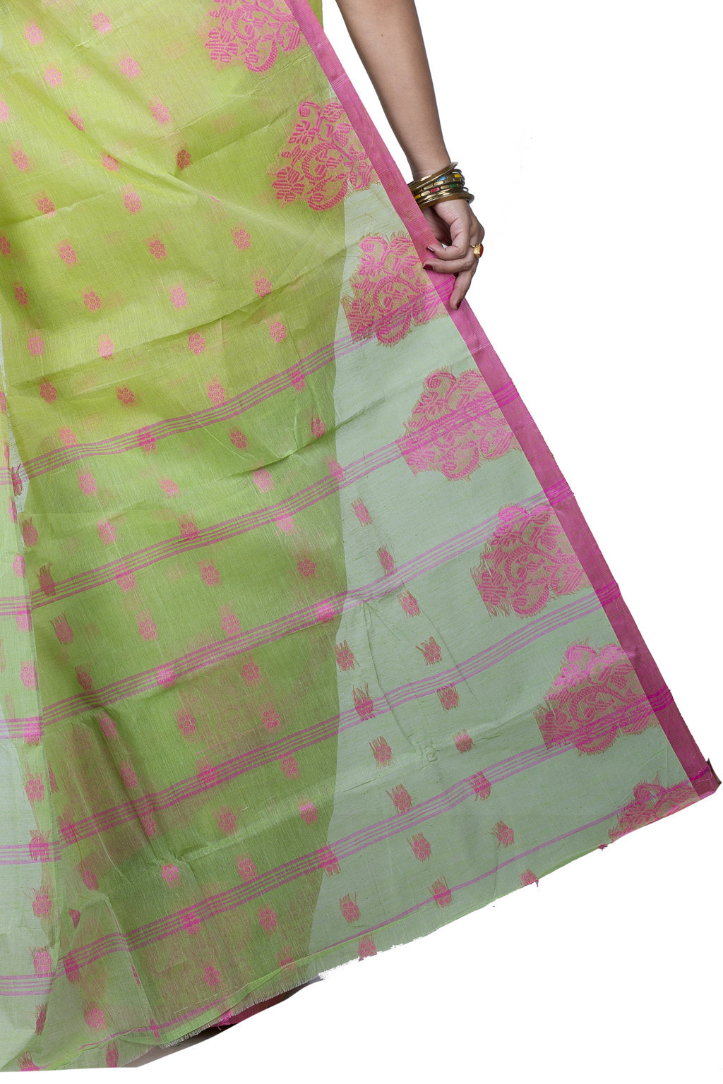 Olive Green Pure Cotton Botgach Tant Saree (541)